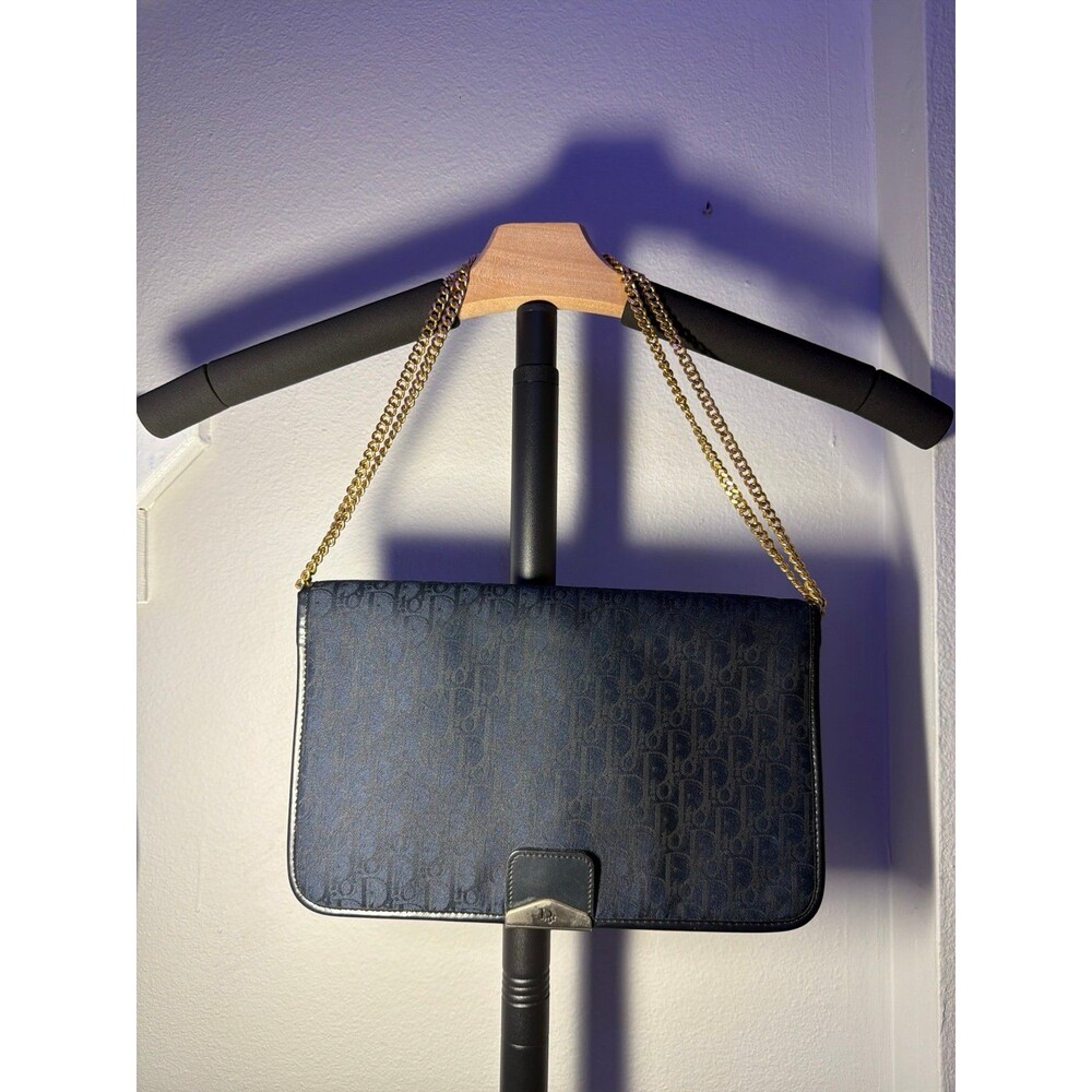 Vintage Christian Dior Navy Trotter Monogram Canvas Envelope Purse.